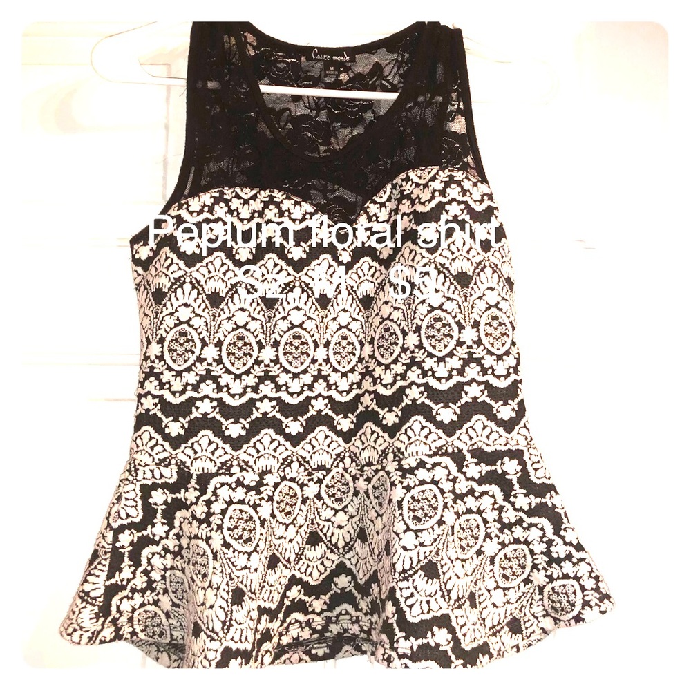Peplum white and black shirt with lace top